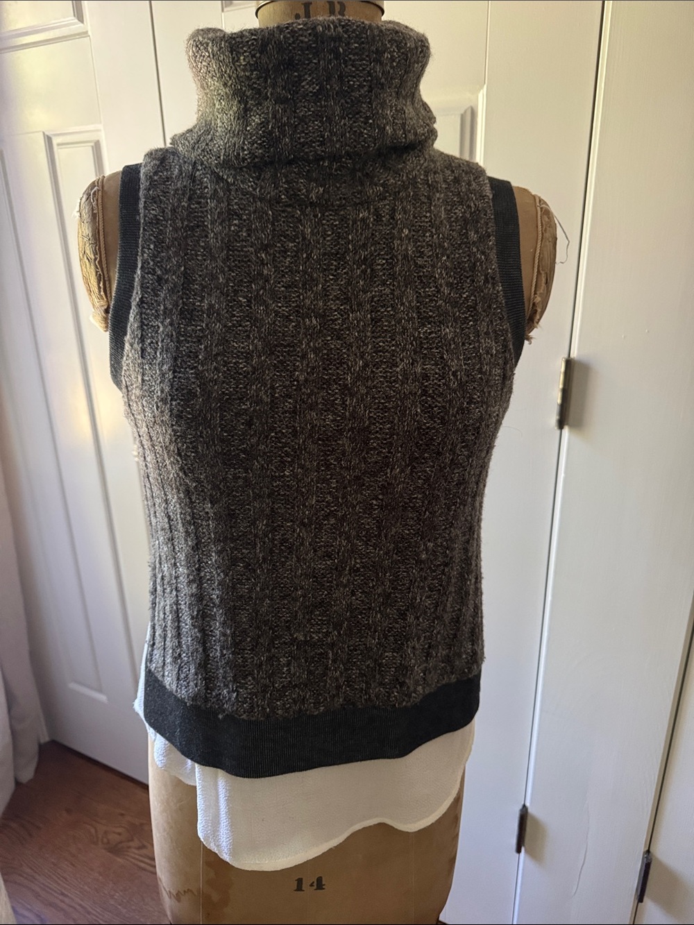 Greylin Gray Sleeveless Turtleneck Cable Knit Vest